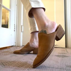Brown leather mules